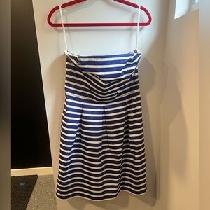 Strapless blue and white striped dress
